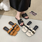 Damen Slide-Sandalen mit modischem Riemendesign und glänzendem Schnallenakzent R&B