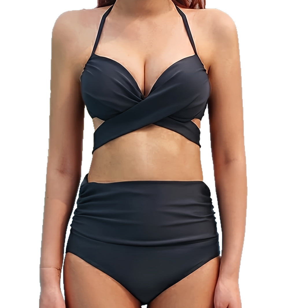 Damen eleganter Hochgeschnittener Bikini mit raffinierter Wickeloptik R&B