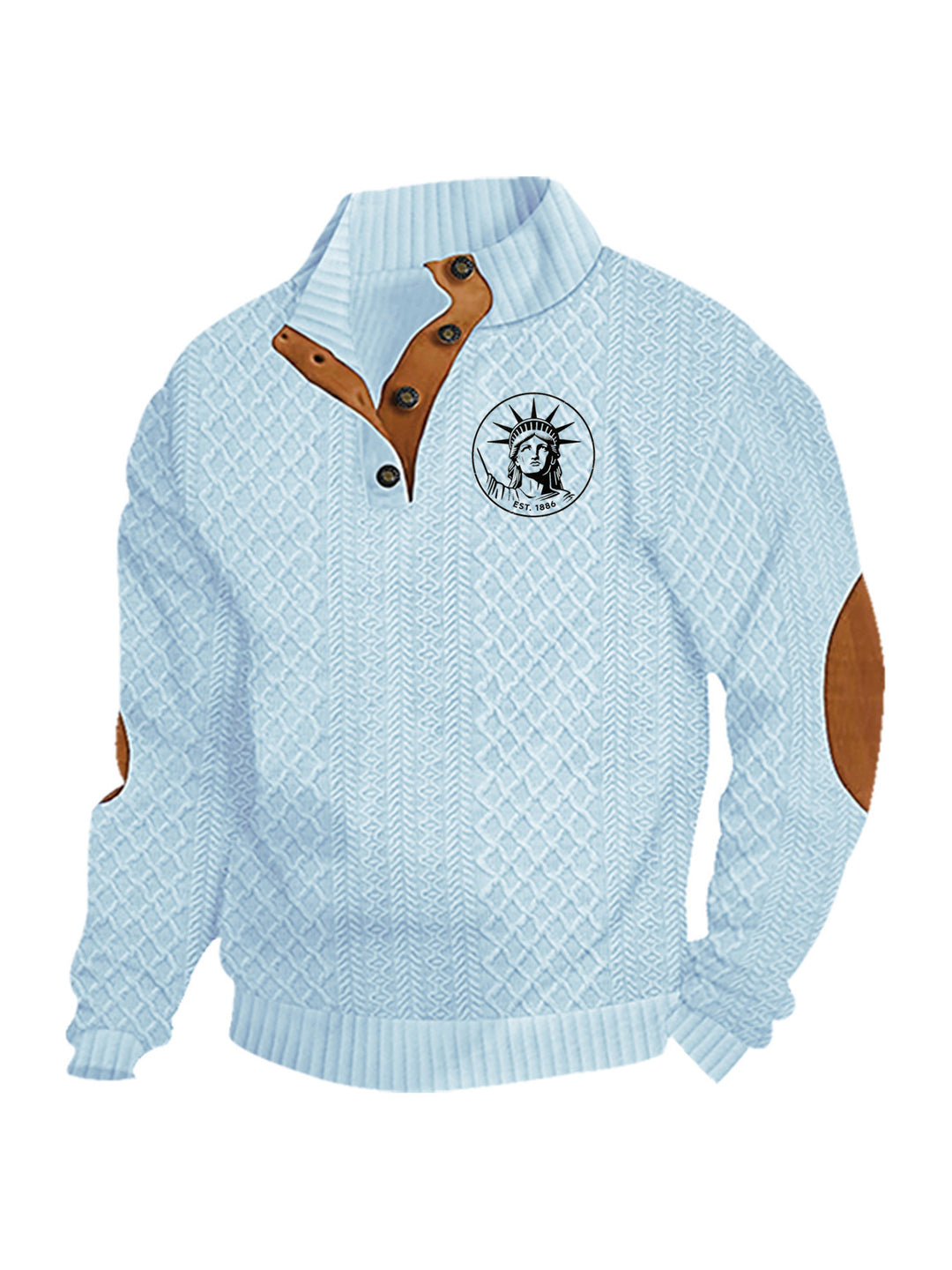 Herren nan Heritage-Strukturpullover mit Stehkragen Lederimitat-Besatz Ellenbogen-Patches und Halbknopfleiste R&B