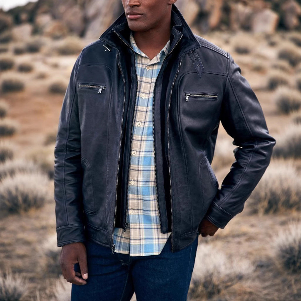 Herren lässige jacke mit modernem Stehkragen und vielseitigen Taschen R&B