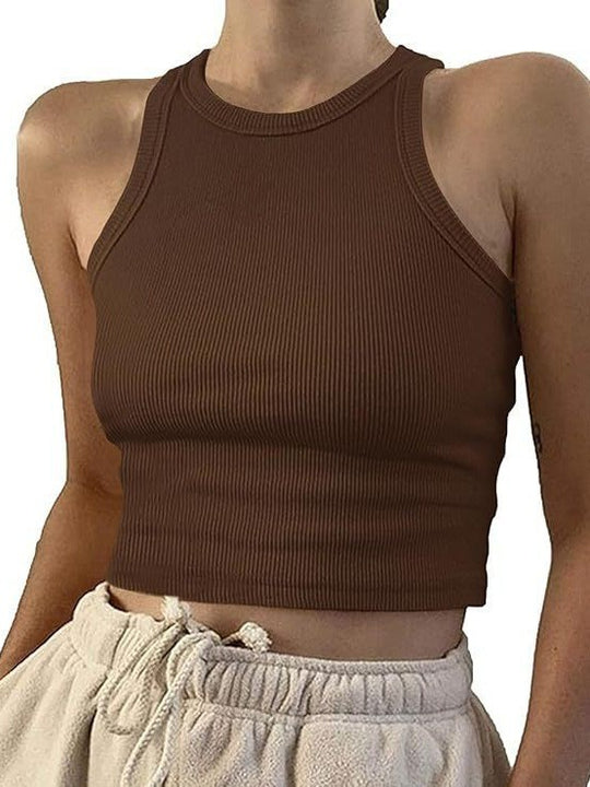 Damen sportliches Crop-Top mit elastischem Rippdesign R&B