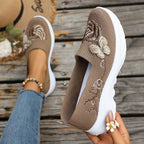 Damen Bequeme Slip-On Sneakers mit Blumenstickerei