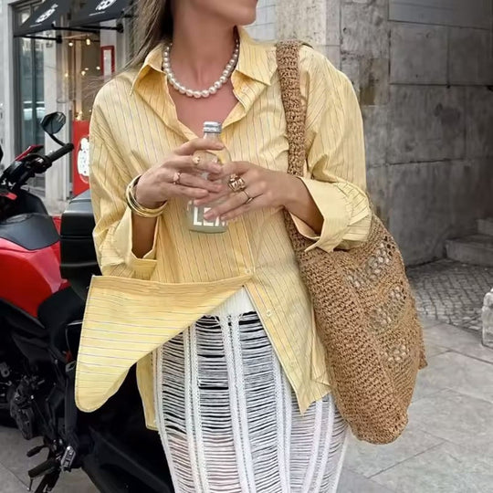 Damen Strickbluse im lässigen Oversized-Stil mit feinen Streifen R&B