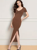 Damen Elegantes, figurbetontes Maxikleid mit Schlitz R&B