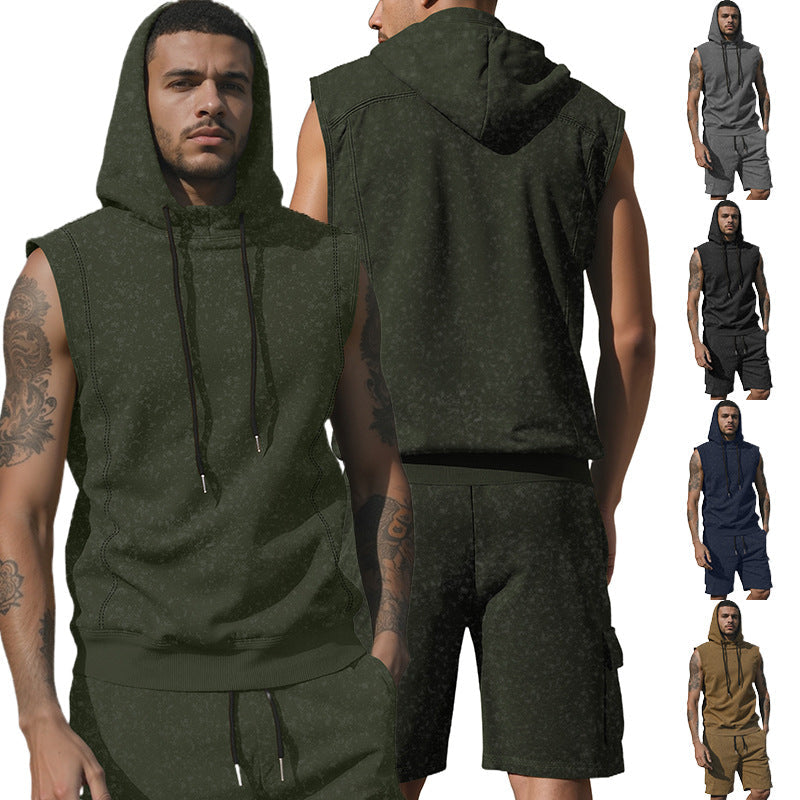 Herren nan Kapuzen-Muskelshirt-Set mit funktionaler Cargobermuda R&B