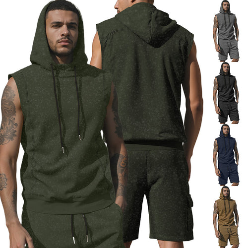 Herren nan Kapuzen-Muskelshirt-Set mit funktionaler Cargobermuda R&B