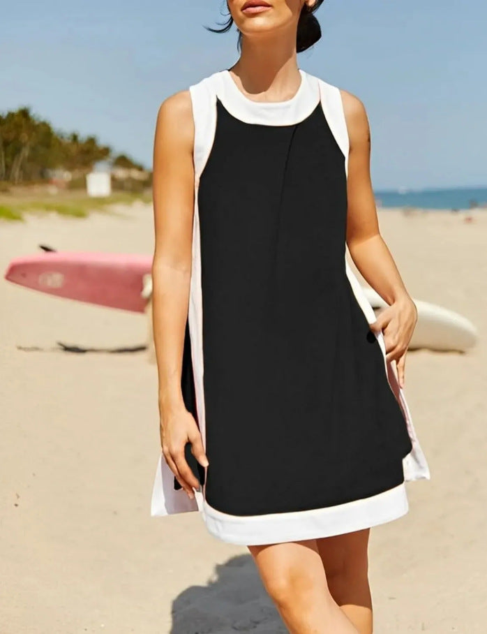Damen lässiges Strandkleid mit kontrastierenden Abschlüssen und moderner Silhouette R&B