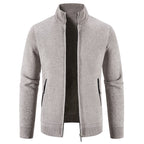 Herren elegante Strickjacke mit hohem Kragen und praktischen Reißverschlusstaschen