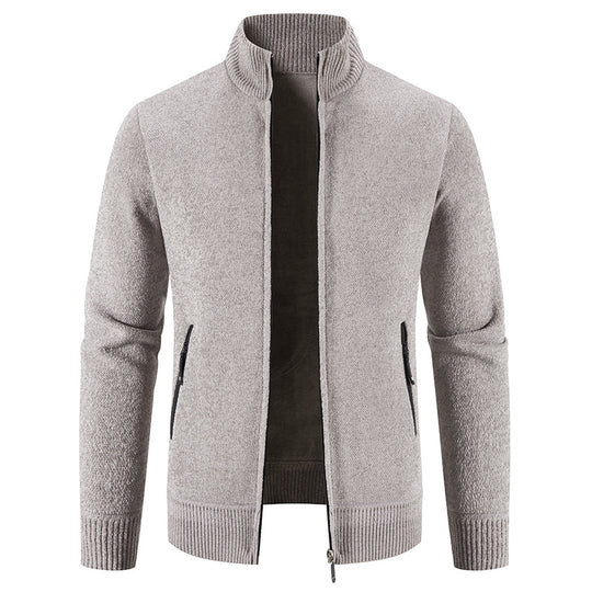 Herren elegante Strickjacke mit hohem Kragen und praktischen Reißverschlusstaschen R&B