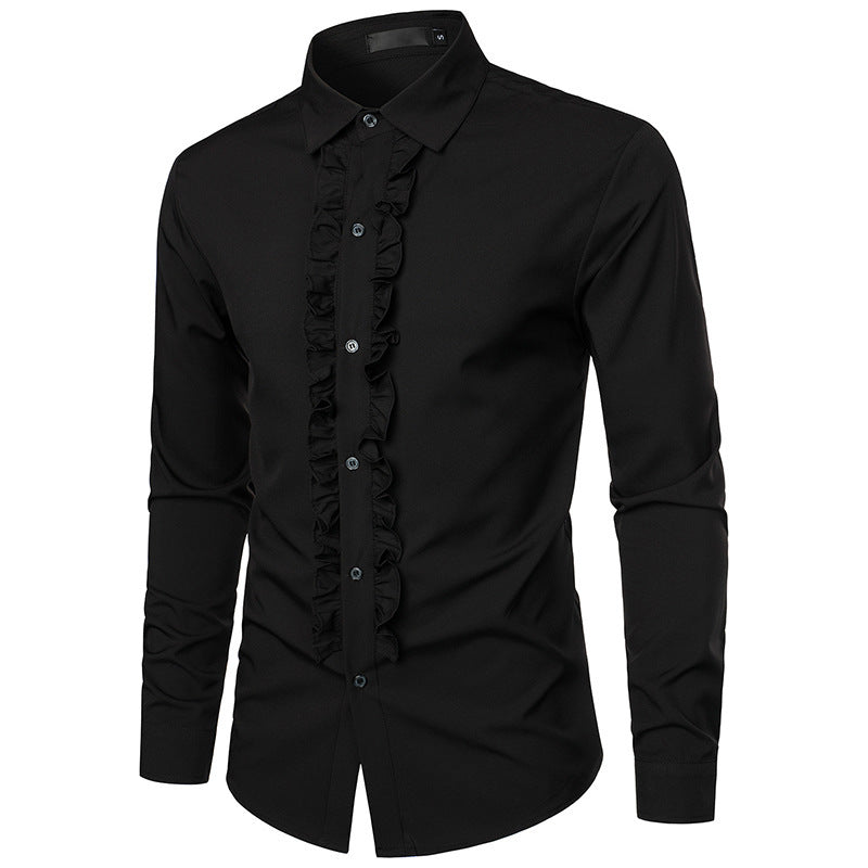 Herren elegantes Langarmhemd mit Rüschenverzierung R&B