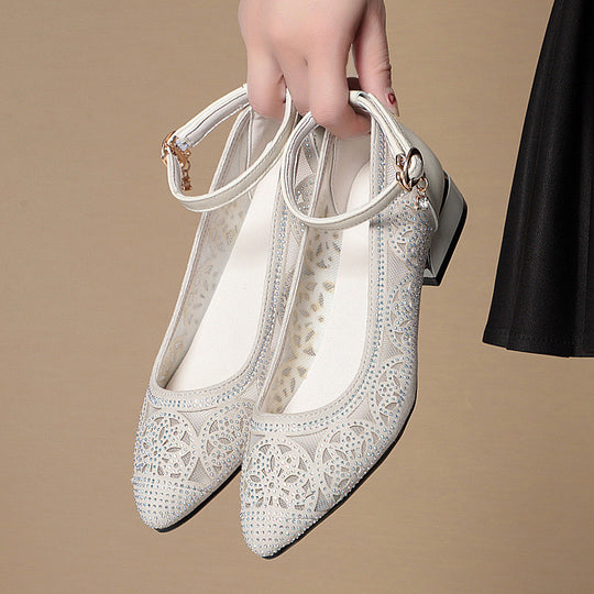 Damen Elegante Ballerinas mit filigranem Mesh-Design und modischem Anhänger R&B