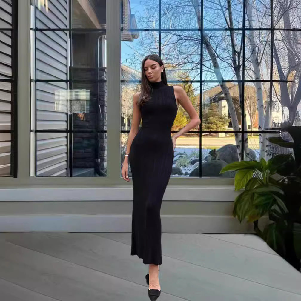 Damen Elegantes Langarm Maxikleid im Rippstrick-Stil R&B