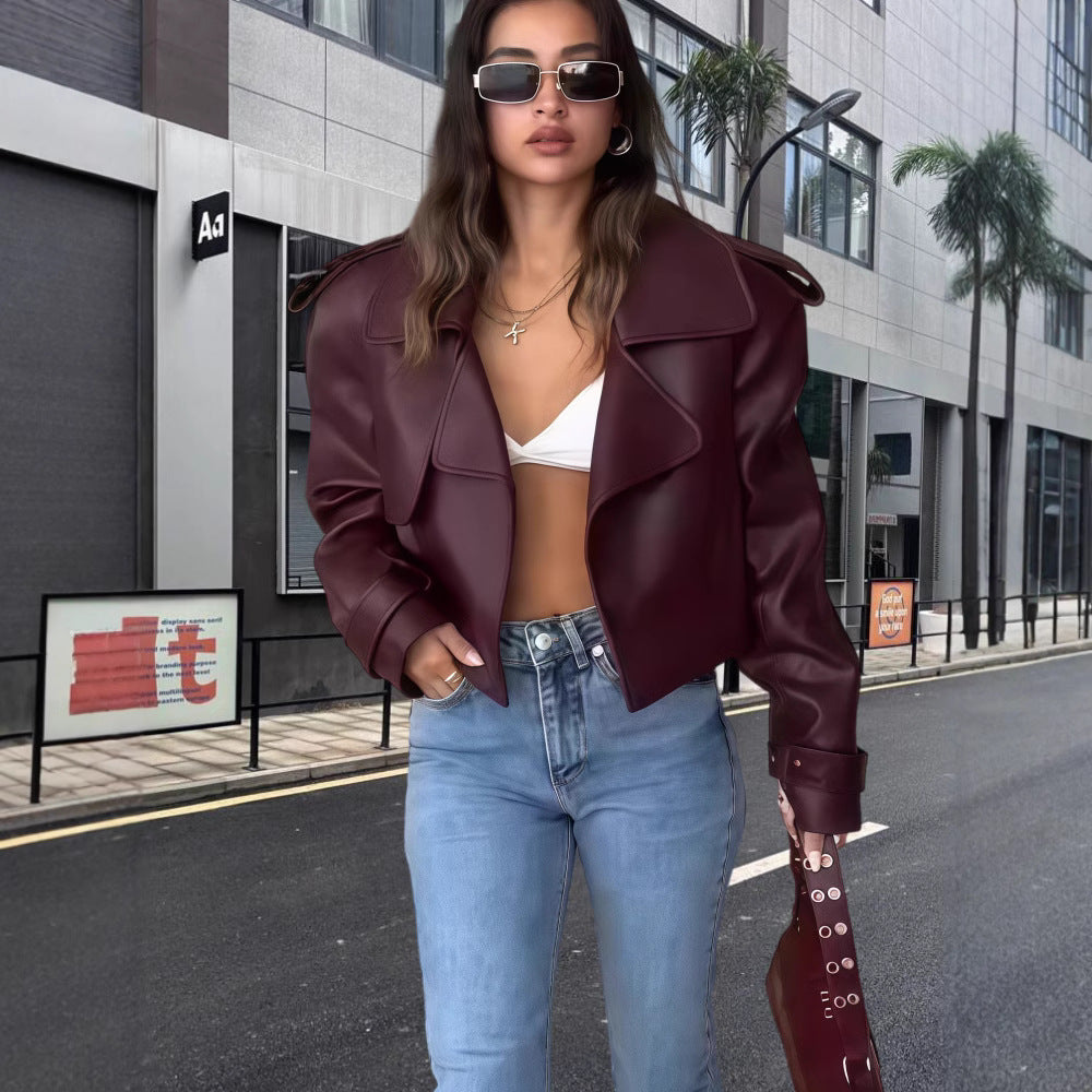 Damen oversized Kunstlederjacke mit statement-Manschetten R&B