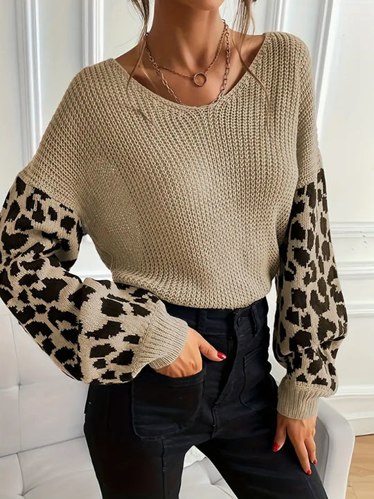 Damen modischer Pullover mit lässiger Weave-Optik und tierischem Muster R&B