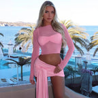 Damen Crop Top und Rock Set mit modischen Raffungselementen R&B