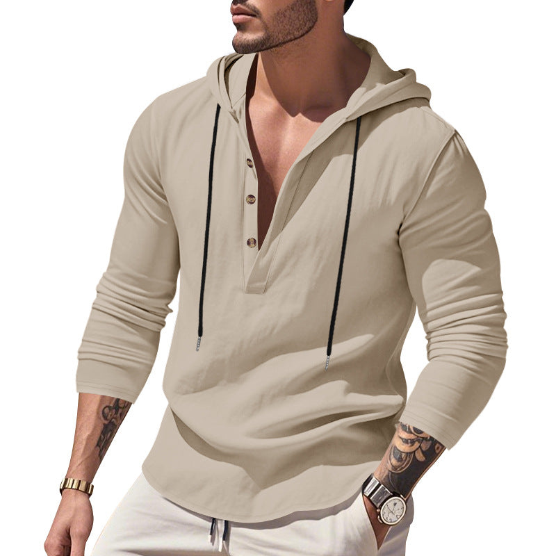 Herren lässiges Langarm-Hoodie mit Knopfleiste und modernem Schnitt R&B