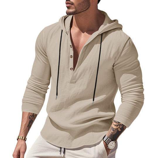 Herren nan lässiges Kapuzenshirt mit Knopfleiste und schmaler Passform R&B