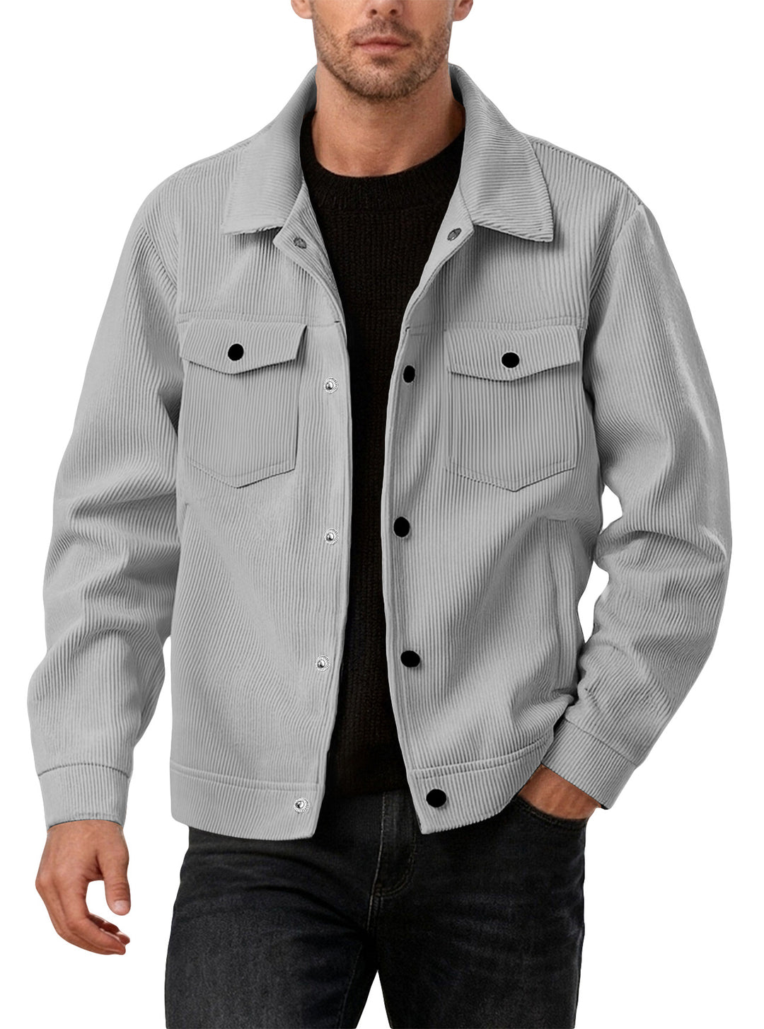 Herren nan Cordjacke im klassischen Arbeiterjacken-Schnitt mit Druckknöpfen und Brusttaschen R&B
