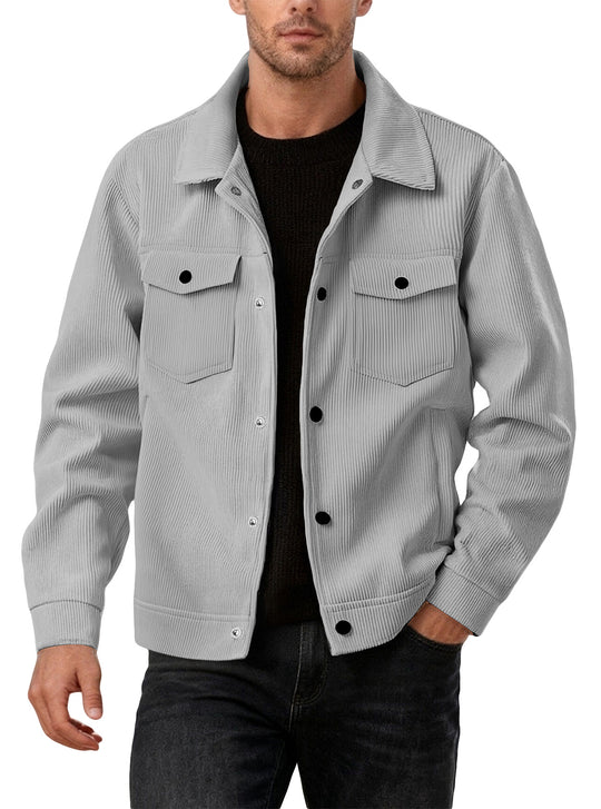 Herren nan Cordjacke im klassischen Arbeiterjacken-Schnitt mit Druckknöpfen und Brusttaschen R&B