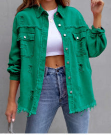 Damen Stylische Overshirt-Jacke mit fransigem Saum R&B