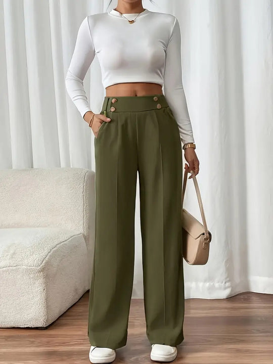 Damen Klassische weite Hose mit Knopfleiste und Taschen R&B