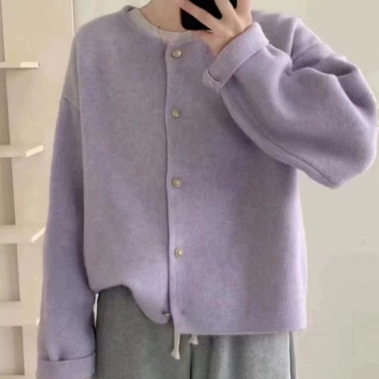 Damen Grobstrickjacke mit eleganter Knopfleiste und lässigem Schnitt R&B