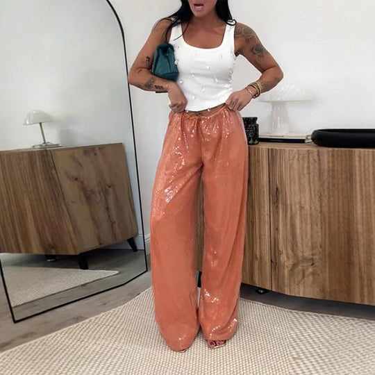 Damen Glitzernde Palazzo-Hose R&B