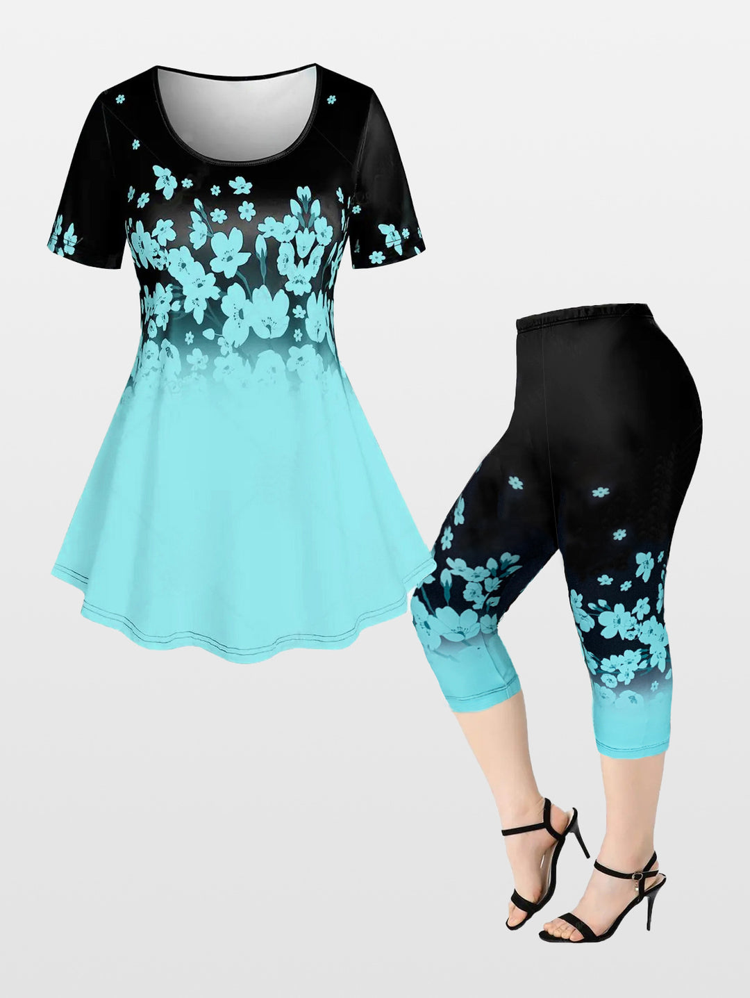 Damen Blusenset mit floralem Design und bequemen Leggings R&B