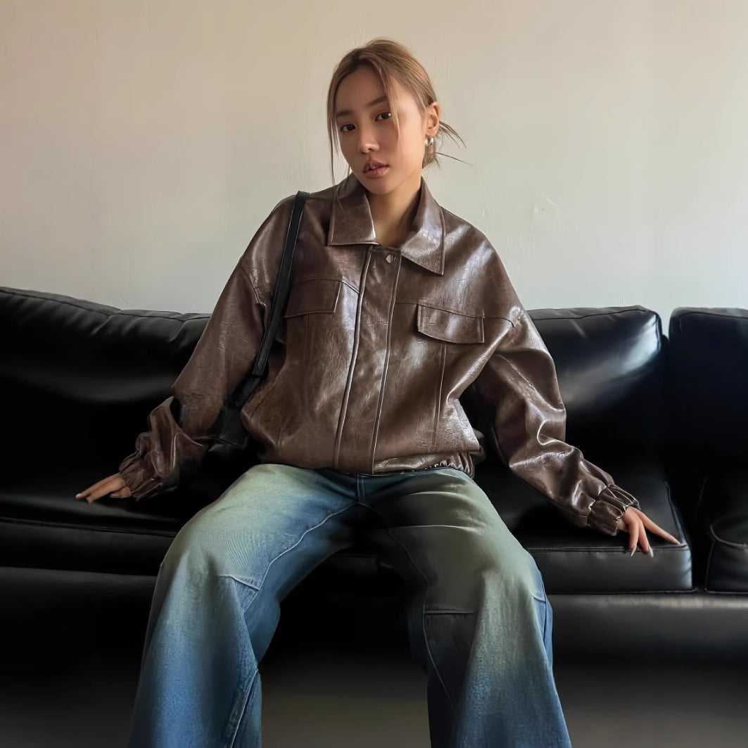 Damen Lässige oversized Kunstjacke mit praktischen Taschen R&B