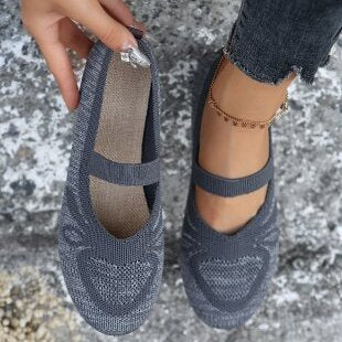Damen elastische Ballerinas mit verstellbarem Riemen und atmungsaktivem Obermaterial R&B