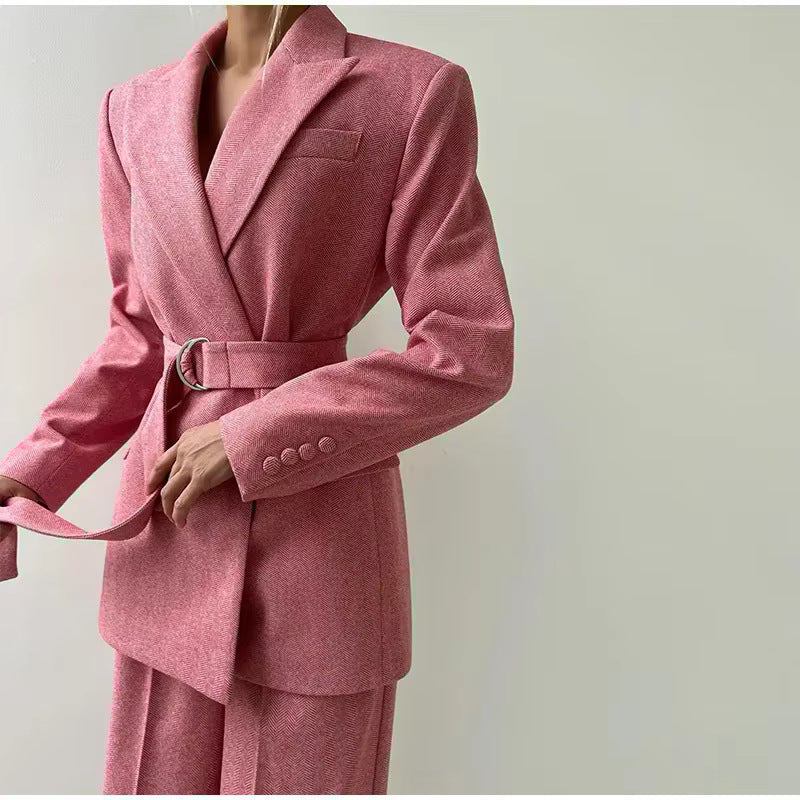 Damen Blazer mit Taillengürtel und schickem Revers R&B