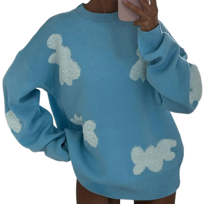 Damen lässiger Pullover mit wolkenartigen Mustern R&B