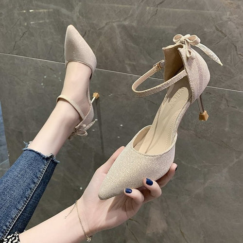 Damen elegante Pumps mit festem Knöchelriemen und spitz zulaufender Spitze R&B