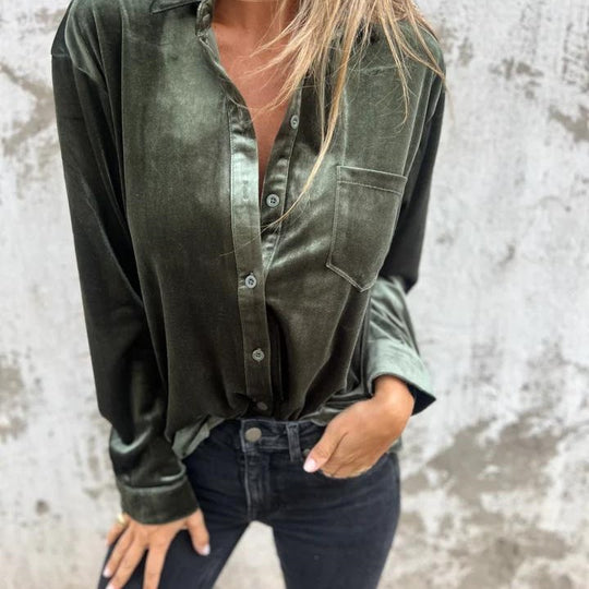 Damen Elegante Satinbluse mit klassischem Kragen und Brusttasche R&B