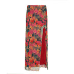 Damen Maxi-Rock mit floralem Chiffon-Design und seitlichem Schlitz R&B