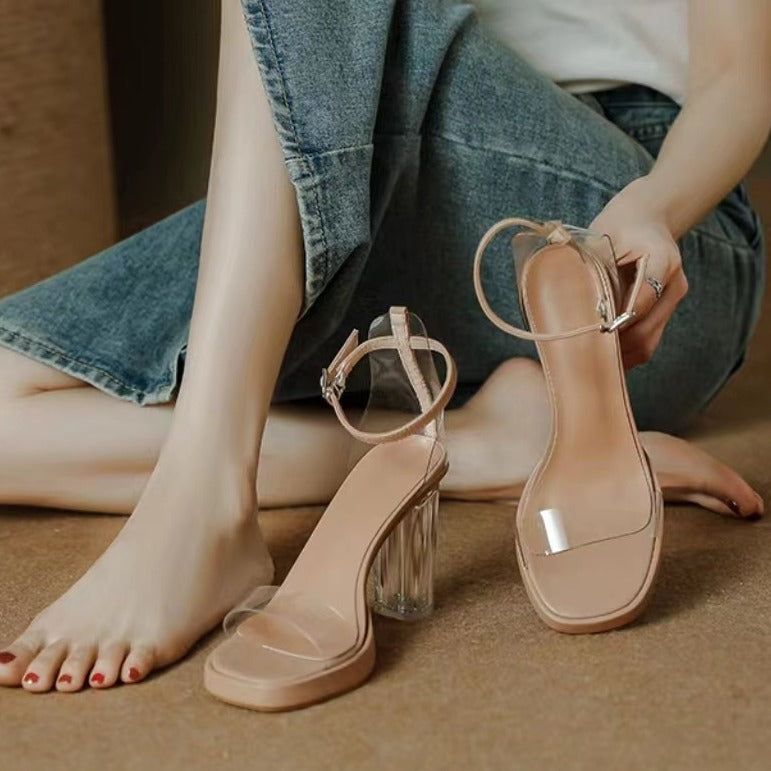 Damen Transparente High Heels mit klaren Absatz R&B