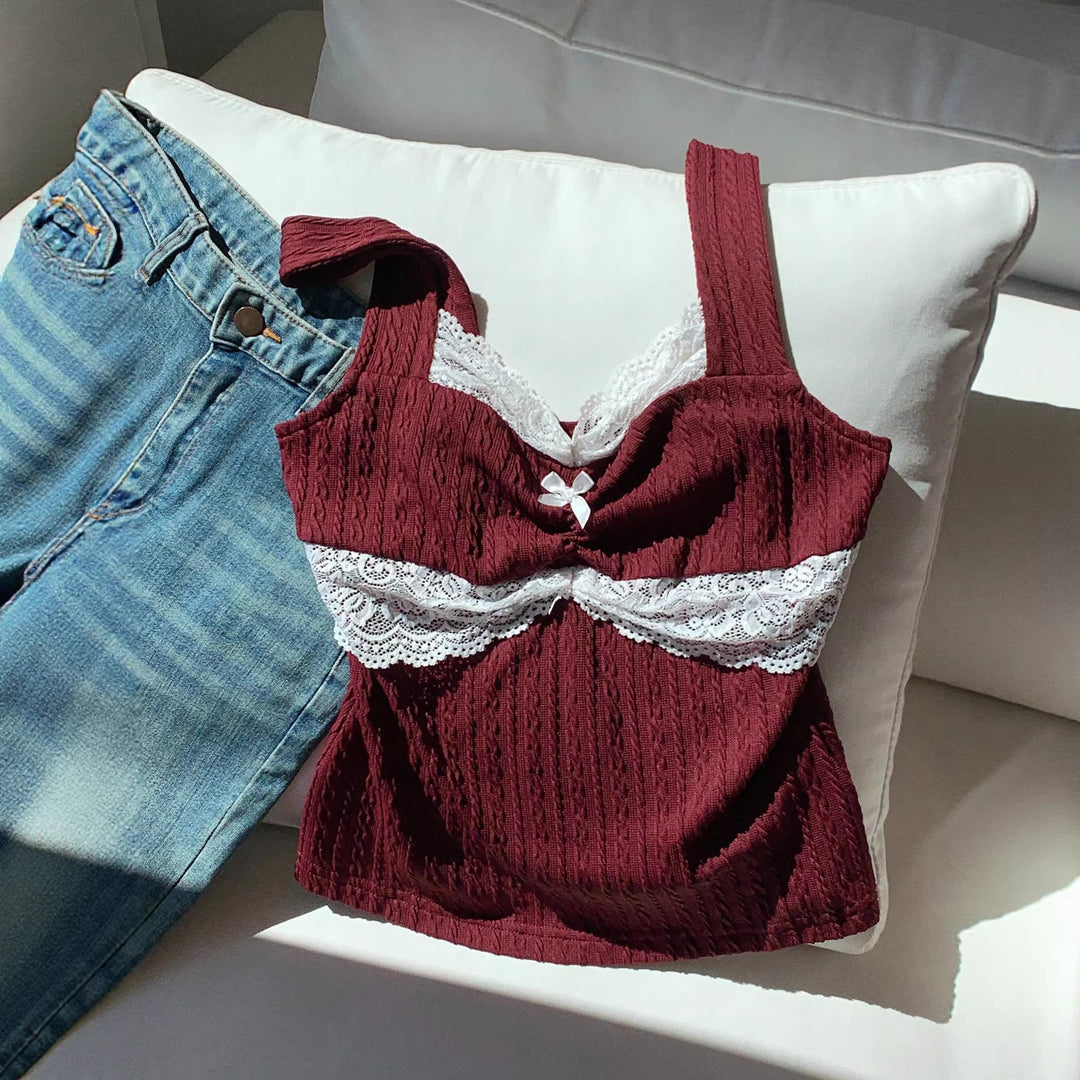 Damen Spitzen-Detail Top R&B