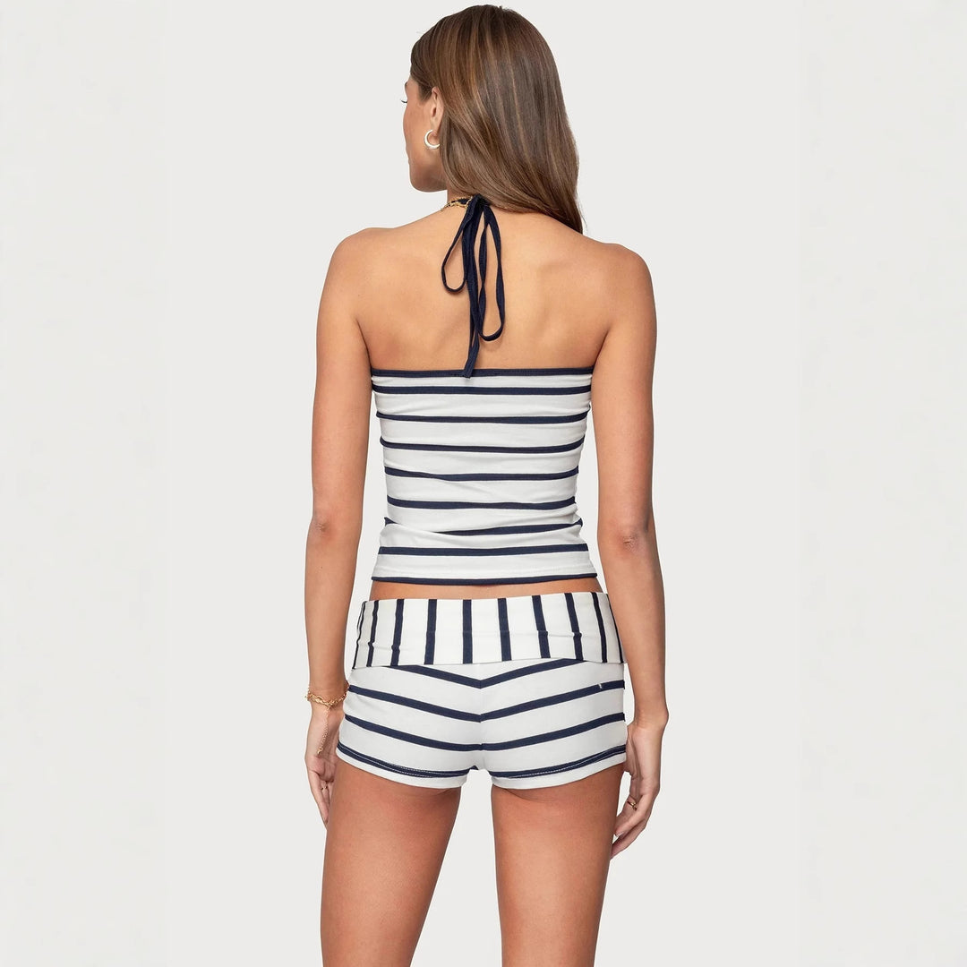 Damen Sportliches Set mit gestreiftem Design und bequemen Shorts R&B