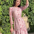Damen Elegantes Maxikleid mit Spitzenärmeln und floralem Muster R&B