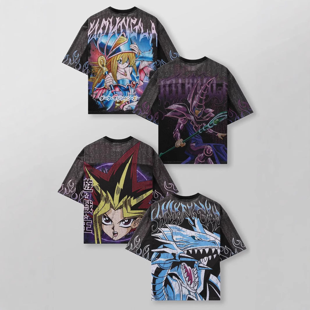 Unisex nan atmungsaktives Netz-Jersey mit großflächigem Anime-Print und V-Ausschnitt R&B