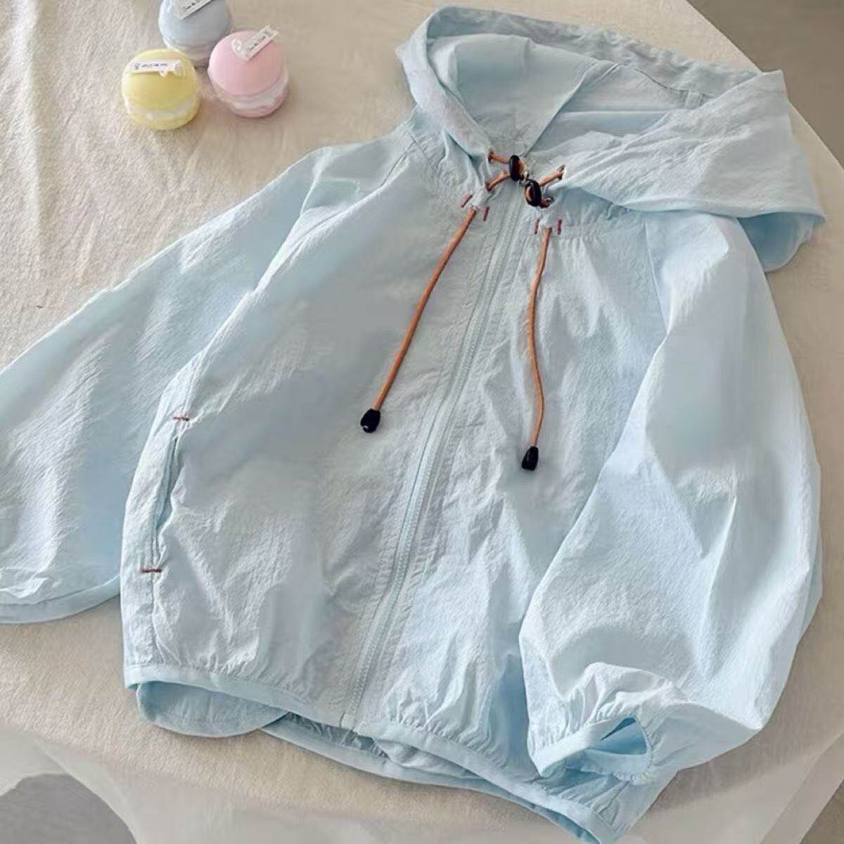 Damen nan leichte Kapuzenjacke Windbreaker mit Kordelzug, elastischem Saum und Reißverschluss R&B