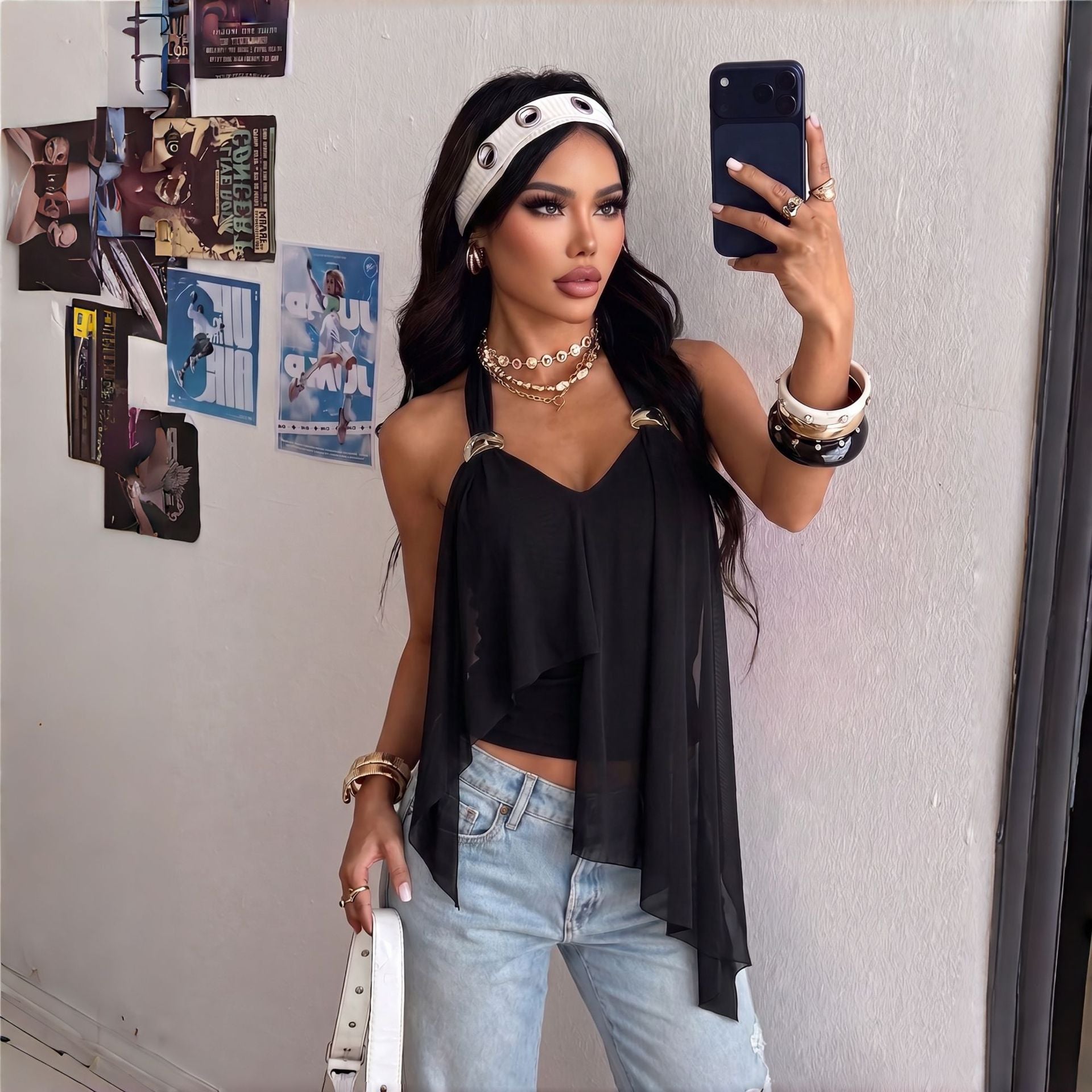 Damen Elegantes Oberteil mit fließenden Rüschen R&B