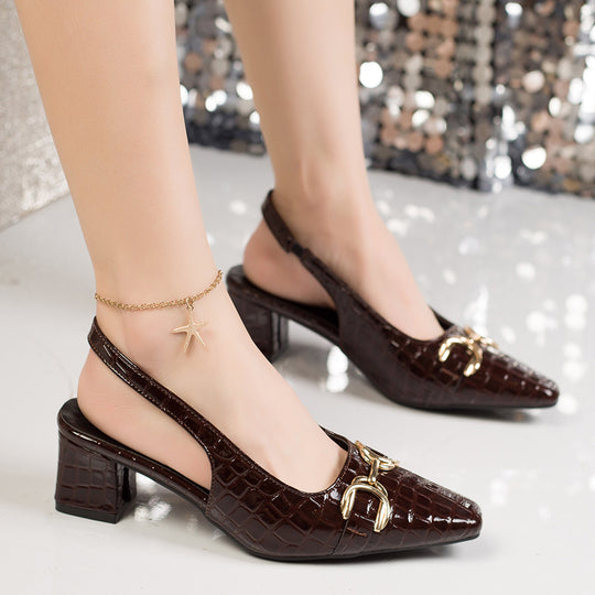 Damen Slingback-Pantoletten mit eleganter Krokoprägung und goldener Schnalle R&B