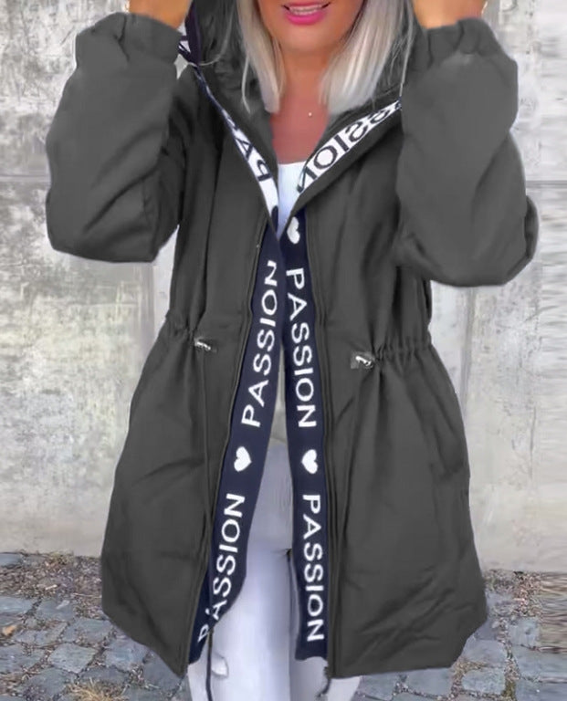 Damen nan Kapuzenparka mit Tunnelzugtaillierung und Logoband-Reißverschluss R&B