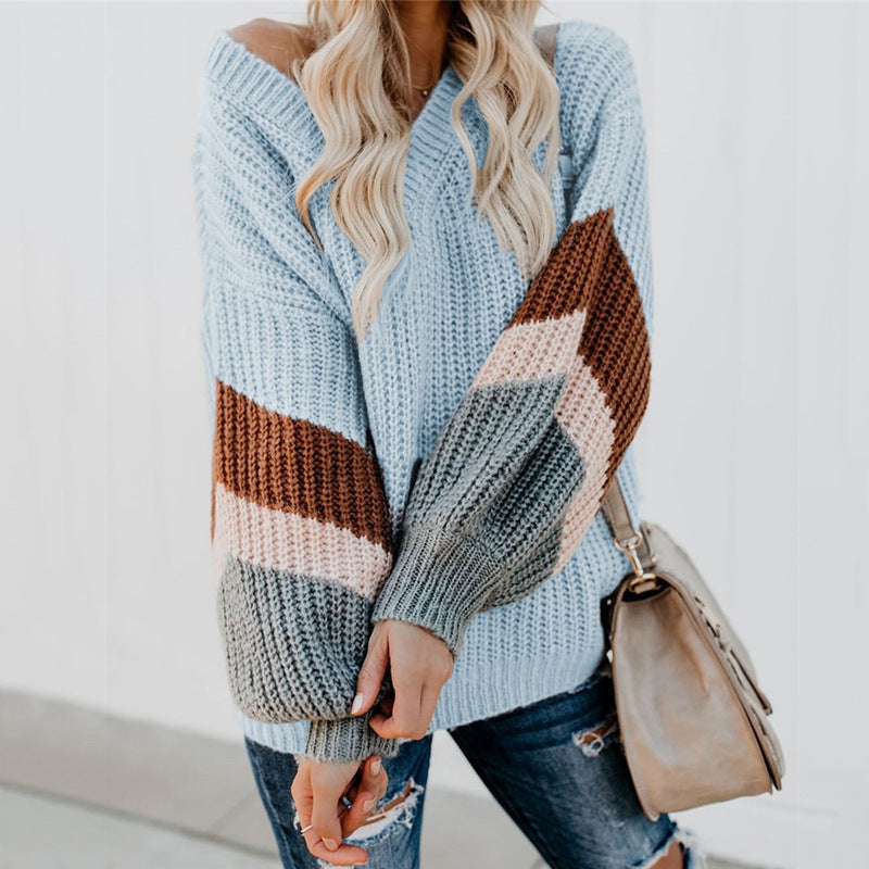 Damen Strickpullover mit modernen Farbblock-Design und weitem Schnitt R&B