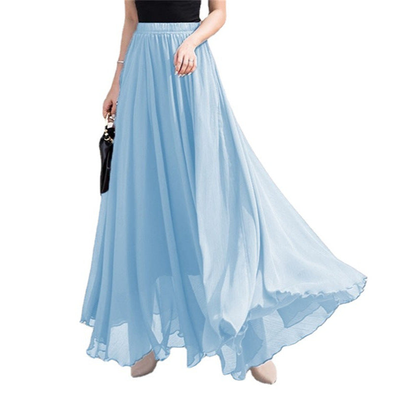Damen nan Maxi-Chiffonrock mit elastischem Bund und fließender A-Linie R&B