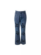 Damen Weit geschnittene Jeans mit kreativem Schmetterlingsdruck R&B