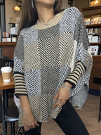 Damen asymmetrischer Strickpullover mit Zickzackmuster R&B