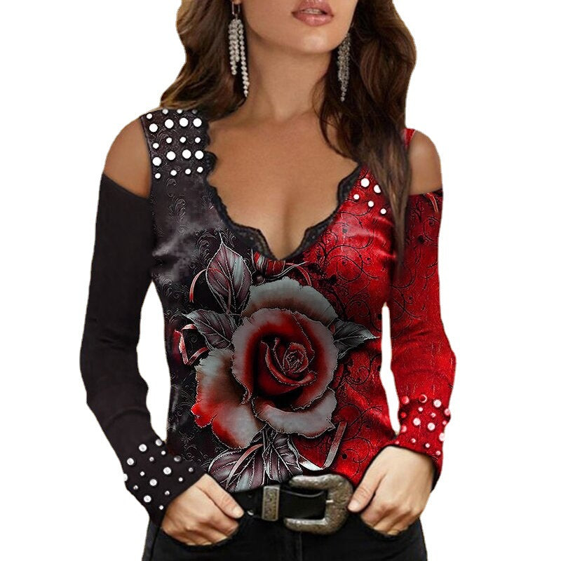 Damen Oberteil mit schulterfreiem Design und floralem Druck R&B