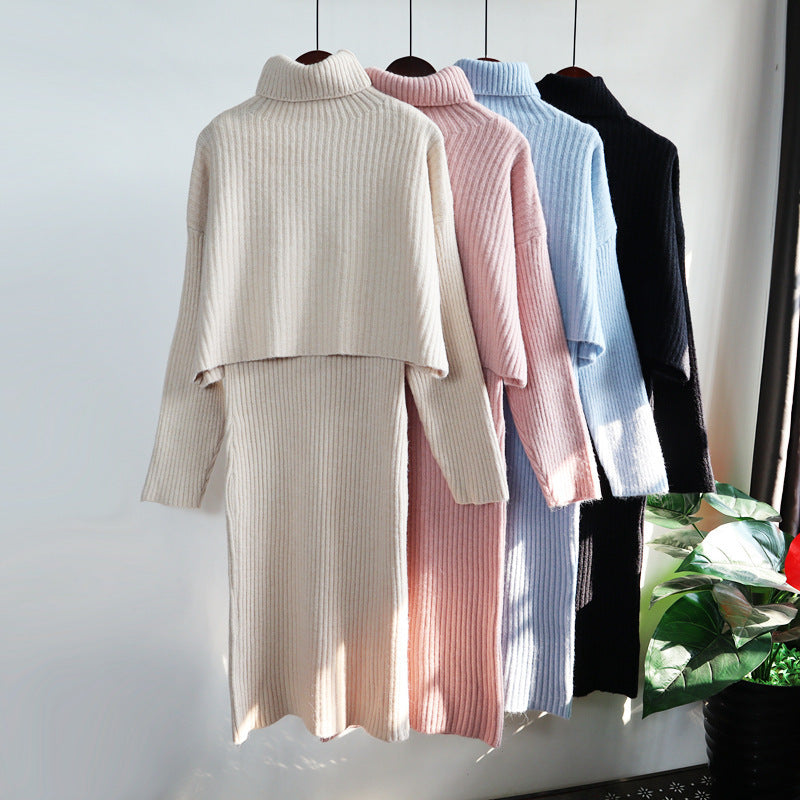 Damen Strickkleid mit hochgezogener Kragenpartie und überschnittenen Ärmeln
